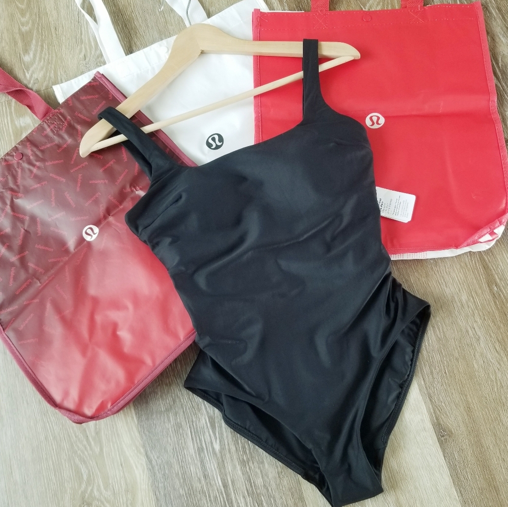 Lululemon Waterside Square Neck One Piece Swim Bikini Black Athletic NWT sz 8 - Picture 4 of 12